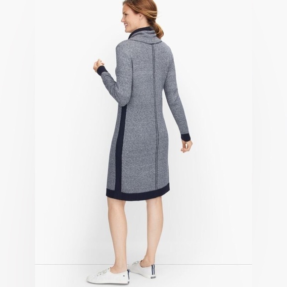 T by Talbots Marled Sweater Dress cowl neck blue gray Medlum - Picture 3 of 9